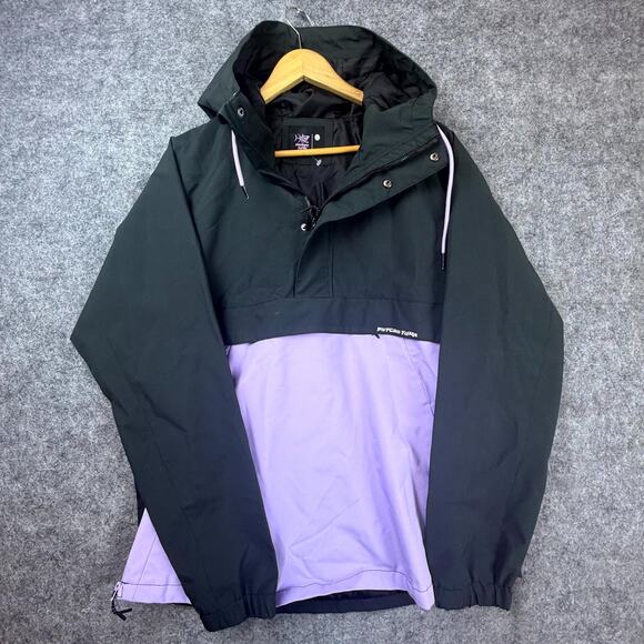 Psycho Tuna Anorak Jacket Mens Large Black Purple Hooded Water Resistant - Picture 1 of 7